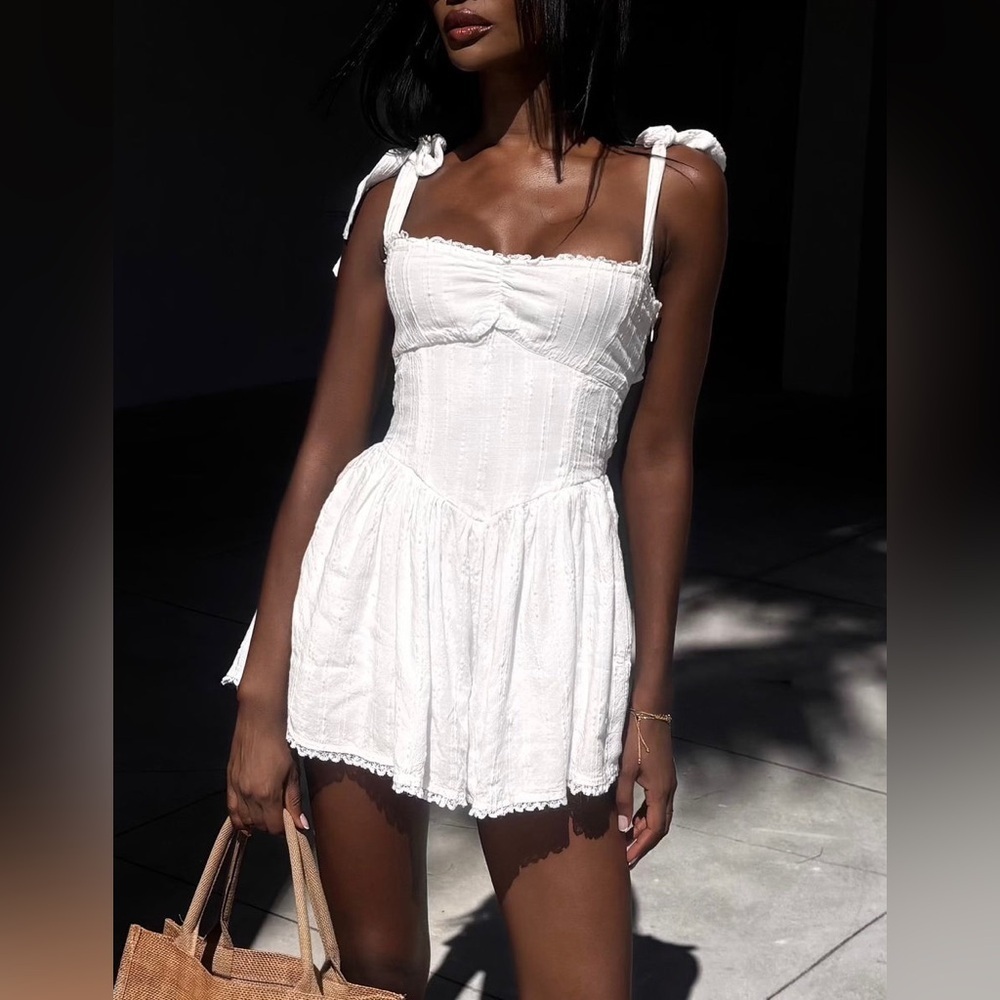 Show Me Your Mumu Regal Romper White XS NWT Tie Strap Corset Mini